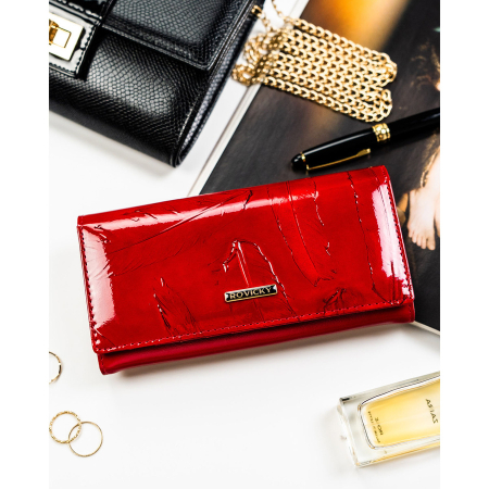 Portofel mare de damă din piele lăcuită, confecționat din piele naturală și ecologică, închidere clasică cu capsă orizontală, protecție RFID - Rovicky PTR-RPN-27-YM-5821 [2]