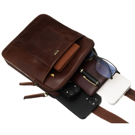 Geantă bărbătească maro, cu două compartimente, din piele naturală - Peterson PTR-PTN M22-TUM-0444 BRO [8]