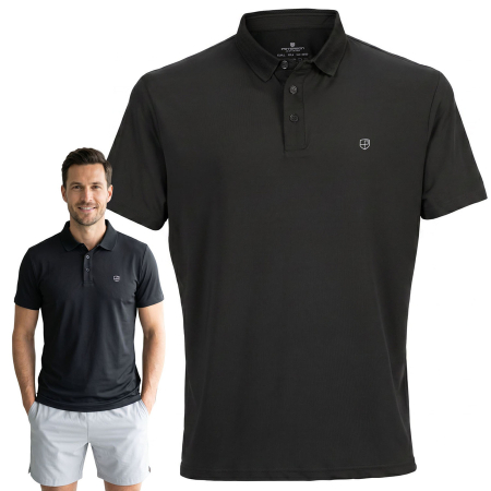 Produse noi - Tricou polo negru bărbătesc, croială regulată, mărimi de la M la XL - Peterson