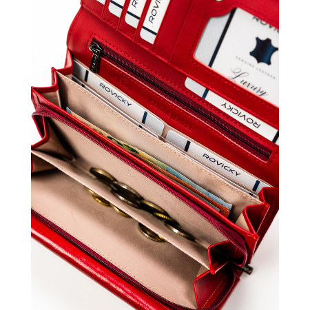 Portofel mare de damă din piele lăcuită roșie, confecționat din piele naturală și ecologică, protecție RFID - Rovicky PTR-RPN-28-YM-5838 [9]