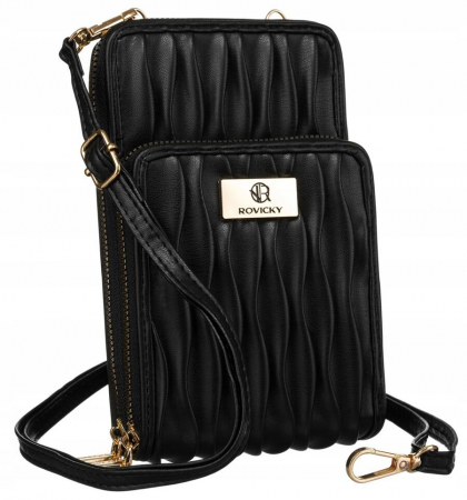  Handbags, Wallets & Cases  - Poșetă-portofel din piele ecologică de culoare neagră, cu o încrețitură la modă în față - Rovicky PTR-R-MBV-01-6137 BL