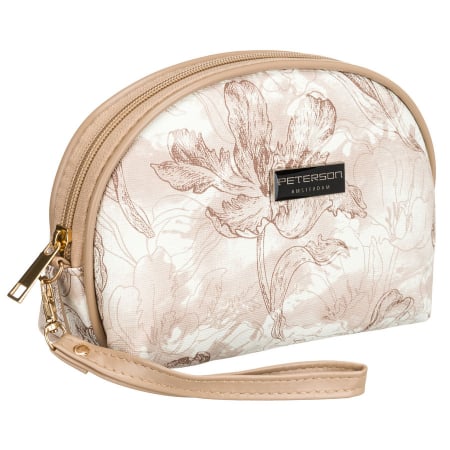 Accesorii Dama - Geantă cosmetică compactă, bej, pentru femei, cu imprimeu botanic - Peterson PTR-PTN KOS-J01-0062 L03