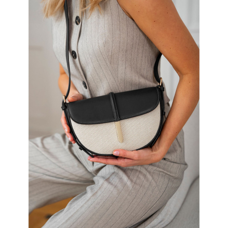 Geantă de damă crossbody bej și neagră, din piele și pânză Peterson PTR-PTN CAN-03 NAT-BLACK [7]