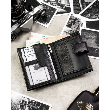 Portofel bărbătesc mare, din piele naturală neagră, cu spațiu pentru certificat de înregistrare și închidere cu capsă - Rovicky PTR-0104L-RVD-0208 BLACK [5]