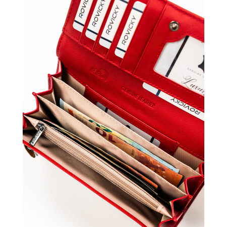 Portofel mare de damă din piele lăcuită, confecționat din piele naturală și ecologică, închidere clasică cu capsă orizontală, protecție RFID - Rovicky PTR-RPN-27-YM-5821 [7]