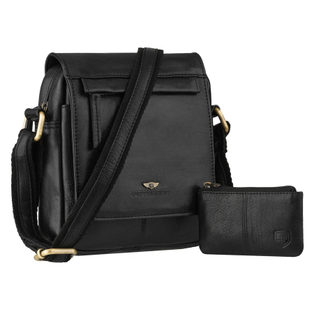  Handbags - Geantă de mână din piele neagră cu un singur compartiment pentru bărbați, cu husă pentru chei inclusă - Peterson
