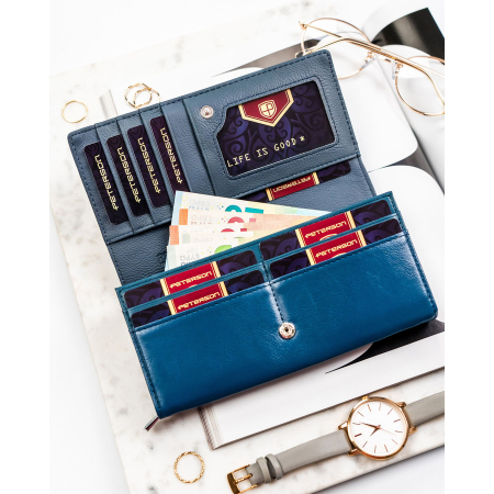 Portofel de damă bleumarin din piele naturală și ecologică cu închidere cu capsă - Peterson PTR-PTN PX20-F773 NAVY [5]