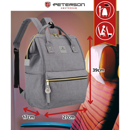 Rucsac gri pentru femei din poliester cu fermoar sigur - Peterson PTR-PTN ALFA GRAY [2]