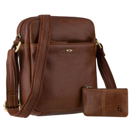  Handbags - Geantă bărbătească din piele naturală maro cu fermoar - Peterson