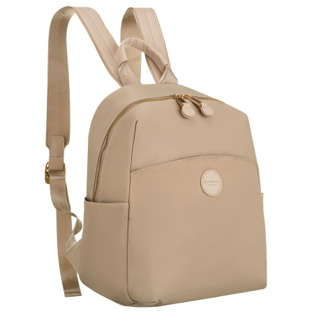 Import - Rucsac bej pentru femei din nailon și piele ecologică cu fermoar - Peterson PTR-PTN JN-17-0405 BEIGE