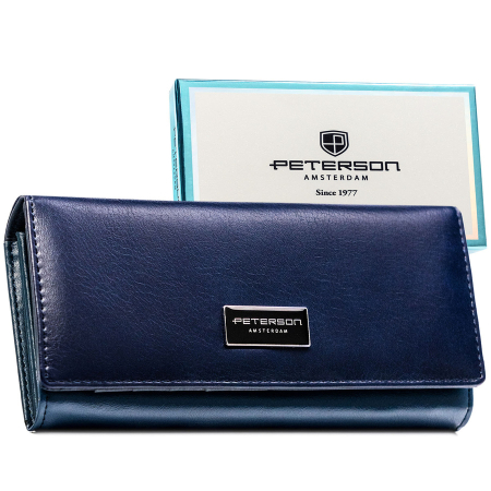  Wallets & Money Clips - Portofel mare, orizontal, pentru femei, din piele naturală și ecologică, bleumarin - Peterson PTR-PTN PX24-F773 NAVY