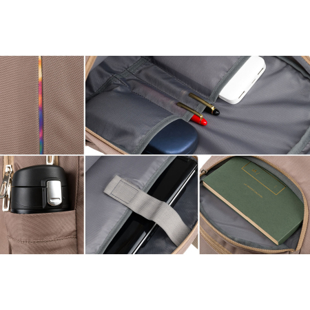 Rucsac încăpător și sport, confecționat din nailon bej, suspendat pe bretele reglabile - Peterson PTR-PTN 24400-6928 BEIGE [16]