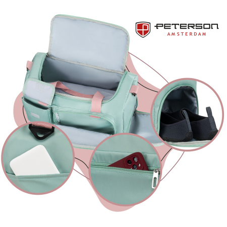 Geantă de călătorie cu fermoar din poliester verde și roz - Peterson PTR-PTN 23032-8281 GRE-P [4]