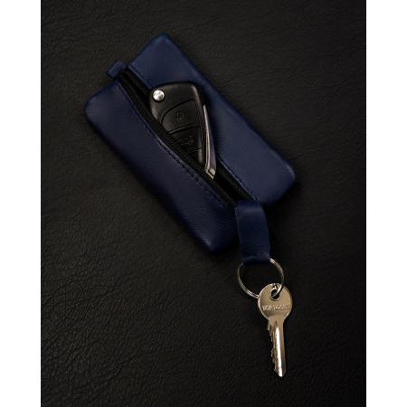Husa pentru chei din piele de culoare bleumarin cu inchidere cu fermoar PTR-KC-02-PDM NAVY [3]