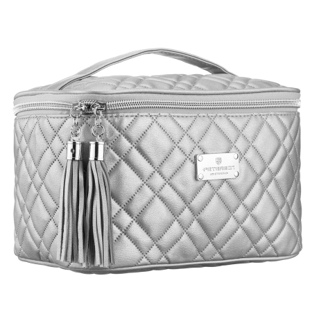  Cosmetic & Toiletry Bags - Geantă cosmetică matlasată din material sintetic, de culoare argintie, cu închidere cu fermoar - Peterson PTR-PTN KOS-DA-11-3217 S
