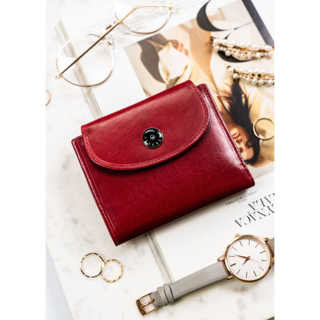 Portofel de damă din piele naturală, de culoare roșie, cu închidere cu capsă - Peterson PTR-PTN 70614-9-TVT RED [2]