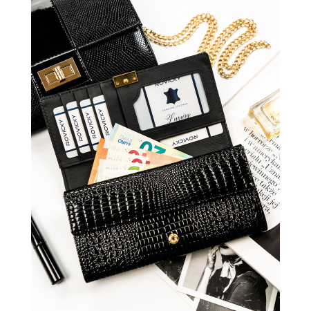 Portofel negru de damă din piele lăcuită cu sistem RFID - Rovicky RH-22-1-RS BLACK [5]