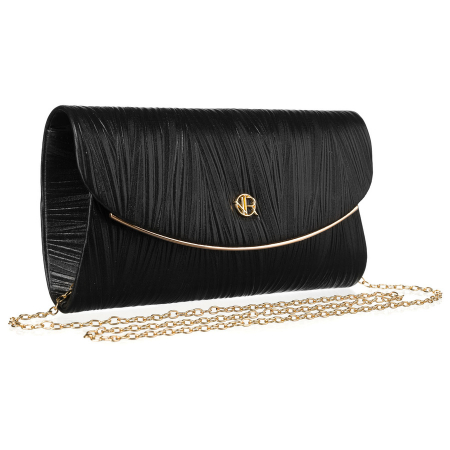  Handbags - Geantă tip clutch neagră de damă din piele ecologică cu dungi - Rovicky