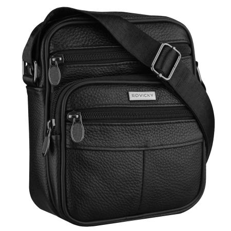 Accesorii Barbati - Geantă bărbătească din piele naturală de culoare neagră, cu închidere cu fermoar - Rovicky PTR-R-ST7-04-7601-BLACK