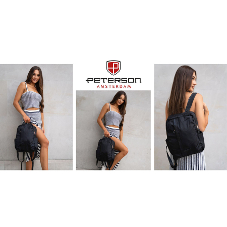 Rucsac negru din nailon pentru femei cu curea de bagaj - Peterson PTR-PTN JN-09-0047 BLACK [7]