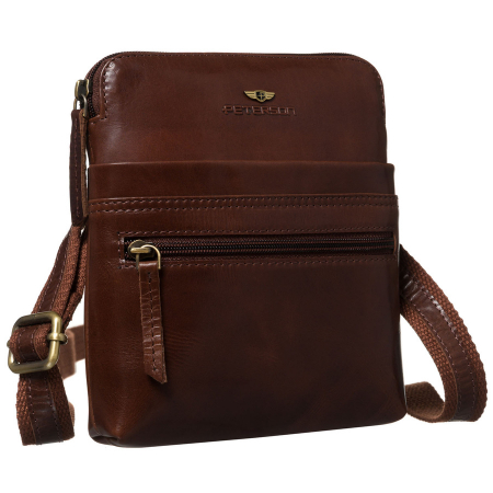 Accesorii Barbati - Geantă mică de tip messenger din piele maro pentru bărbați, cu închidere cu fermoar - Peterson PTR-PTN 1901-TUM-0604 BR