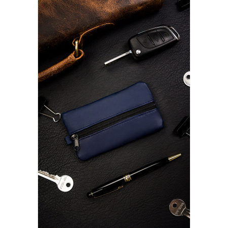 Husa pentru chei din piele de culoare bleumarin cu inchidere cu fermoar PTR-KC-02-PDM NAVY [1]