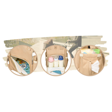 Rucsac multifunctional pentru mamici cu buzunare cu fermoar de culoare bej - Peterson PTR-PTN MB1-5978 BEIGE [12]