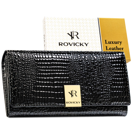 Portofele Dama - Portofel negru de damă din piele lăcuită cu sistem RFID - Rovicky RH-22-1-RS BLACK