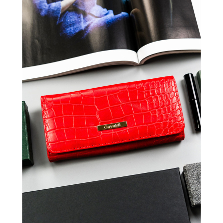 Portofel mare de damă roșu din piele ecologică, model în relief - 4U CAVALDI PTR-CHWJ-05-4788 [1]