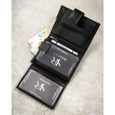 Portofel bărbătesc mare, din piele naturală neagră, cu spațiu pentru certificat de înregistrare și închidere cu capsă - Rovicky PTR-0104L-RVD-0208 BLACK [6]