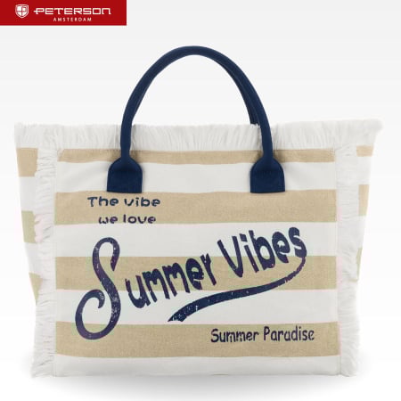 Genti Casual - Geantă mare de plajă cu fermoar, albă și bej, geantă shopper - Peterson PTR-PTN MX05-M-WHITE-BEI