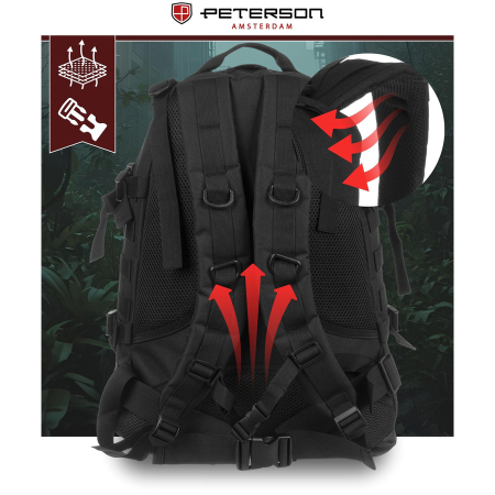 Rucsac militar negru cu bretele reglabile, trei compartimente - Peterson PTR-PTN BL003-8069 BLACK [11]