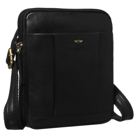 Handbags - Geantă bărbătească de culoare neagră, cu două compartimente, din piele naturală și curea reglabilă - Peterson PTR-PTN M22-TUM-0451 BLA