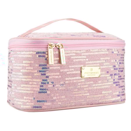  Cosmetic & Toiletry Bags - Geantă cosmetică de călătorie din material sintetic roz, decorată cu paiete - Peterson PTR-PTN KOS-DA-18-3538 P