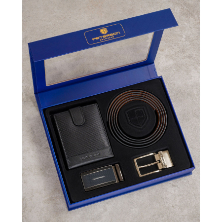 Set cadou: Portofel orizontal din piele neagră și curea reversibilă cu catarame interschimbabile - Peterson - Lorenzo – Heritage Leather [2]