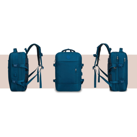 Rucsac de călătorie albastru, perfect pentru bagajul de mână și echipat cu curele de compresie - Peterson PTR-PTN 24421-5104 BLUE [6]