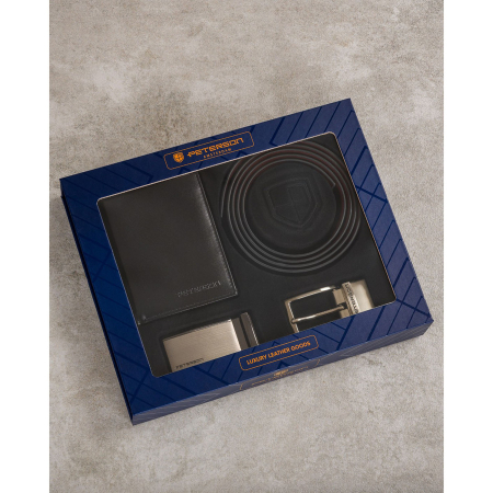 Set cadou: Portofel vertical din piele neagră și curea reversibilă cu catarame interschimbabile - Peterson - Dario – Il Viaggiatore [1]