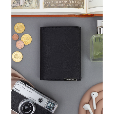 Portofel mare bărbătesc din piele neagră, fără închidere exterioară - 4U Cavaldi PTR-N4-P-PDM-BL BLACK [1]