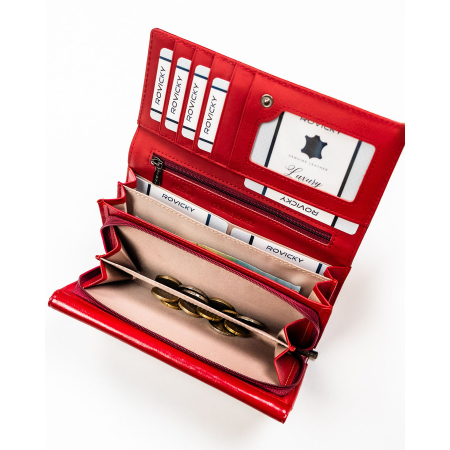 Portofel mare de damă din piele lăcuită roșie, confecționat din piele naturală și ecologică, protecție RFID - Rovicky PTR-RPN-28-YM-5838 [7]
