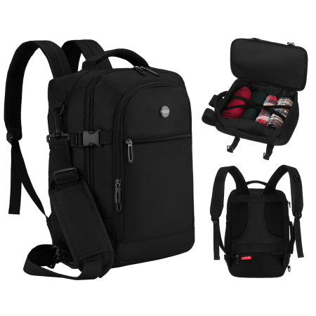 Import - Rucsac de călătorie negru din poliester cu două compartimente, perfect pentru bagajul de mână - Peterson PTN GAWRON-6-9621 BL