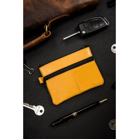 Husa galbena pentru chei din piele naturala cu inchidere cu fermoar PTR-KC-01-PDM YELLOW [2]