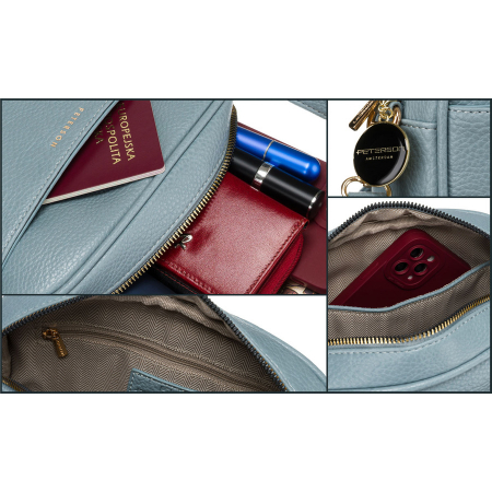 Geantă de damă albastră crossbody cu curea de umăr îngustă și lată, piele ecologică, Peterson PTR-PTN STY-2-F19 BLUE [11]