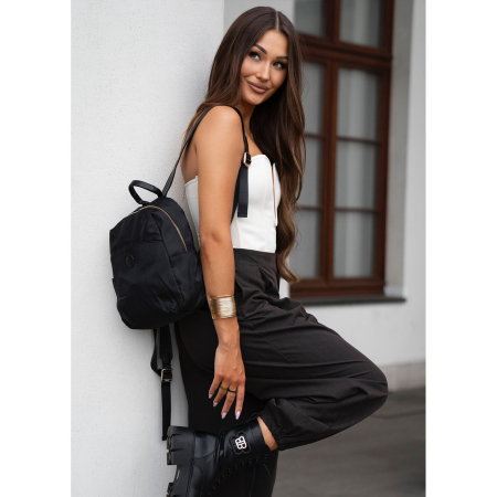 Rucsac urban pentru femei, confecționat din nailon și piele ecologică, de culoare neagră, cu fermoar - Peterson PTR-PTN JN-17-0412 BLACK [2]