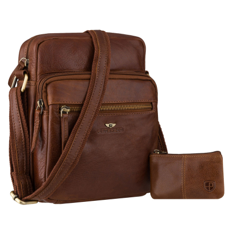  Handbags - Geantă de mână urbană pentru bărbați, din piele naturală maro, cu închidere cu fermoar - Peterson