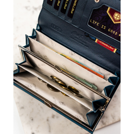 Portofel mare, orizontal, pentru femei, din piele naturală și ecologică, bleumarin - Peterson PTR-PTN PX24-F773 NAVY [8]