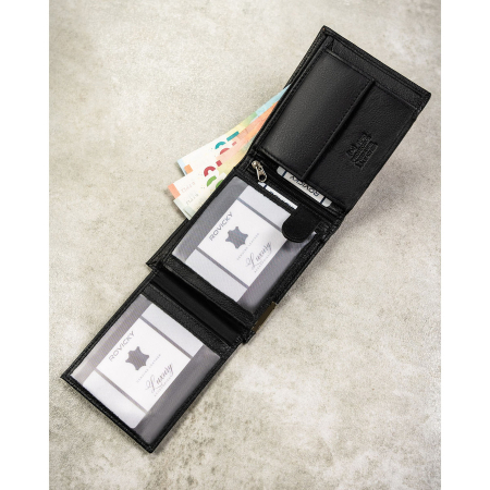 Portofel mare bărbătesc din piele naturală, de culoare neagră, cu sistem RFID - 4U Cavaldi PTR-N992-P-PDM-BL BLACK [5]