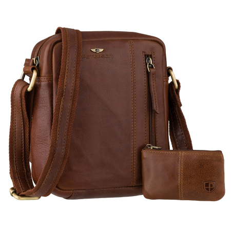  Handbags - Geantă bărbătească urbană, maro, din piele naturală, cu curea reglabilă - Peterson