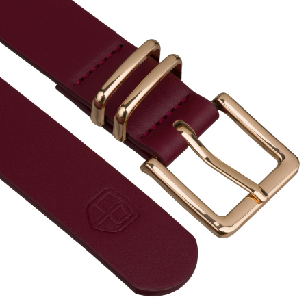 Curea de damă din piele ecologică într-o frumoasă culoare vișinie cu cataramă aurie - Peterson PTR-PTN STU-18G1 [2]