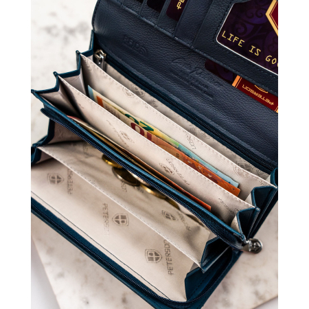 Portofel de damă bleumarin din piele naturală și ecologică cu închidere cu capsă - Peterson PTR-PTN PX20-F773 NAVY [8]