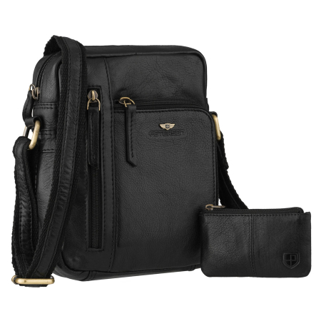  Handbags - Geantă bărbătească neagră, urbană, din piele naturală, cu închidere cu fermoar - Peterson